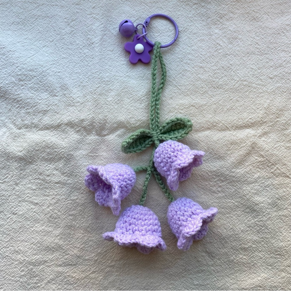 (SOLD) Handmade Crochet Bellflowers Keychain, Flower Bag Charm, Key Charm